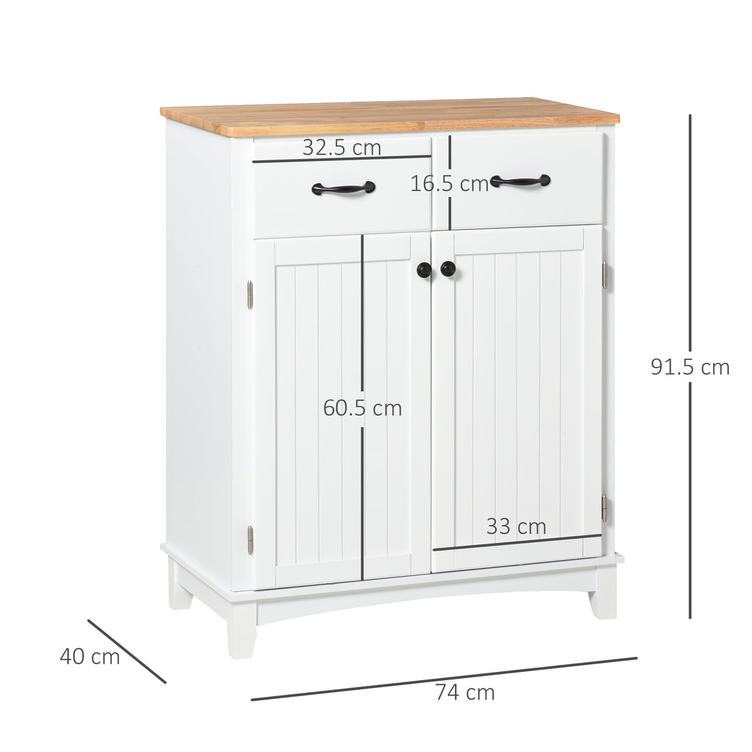 HOMCOM Modern Organising Kitchen Cupboard, Wooden Storage Cabinet, Tableware Organizer w/ 2 Drawers for Living & Dining Pantry Room, White | Aosom UK