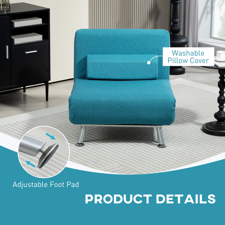 Single Linen-Feel Sleeper Chair - Dark Blue