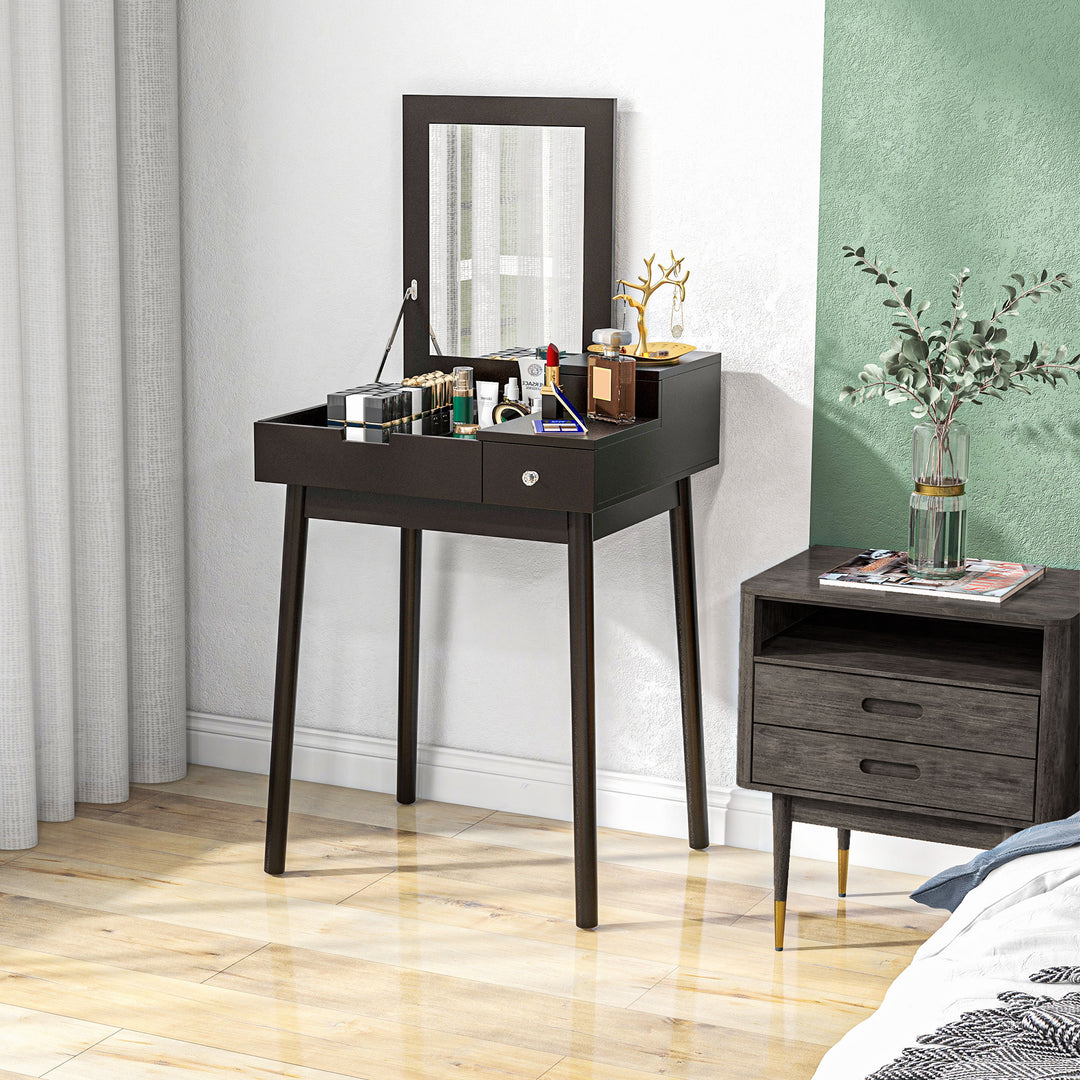 Dressing Table with Flip-up Mirror, Makeup Desk with 2 Drawers, Vanity Table Writing Desk for Bedroom Living Room, Black