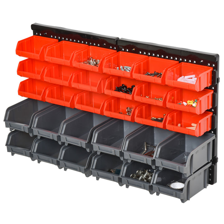 DURHAND Professional Wall Mounted Tool Organiser, 30-Compartment, PP Material, Ideal for Hardware Storage, Red/Grey | Aosom UK