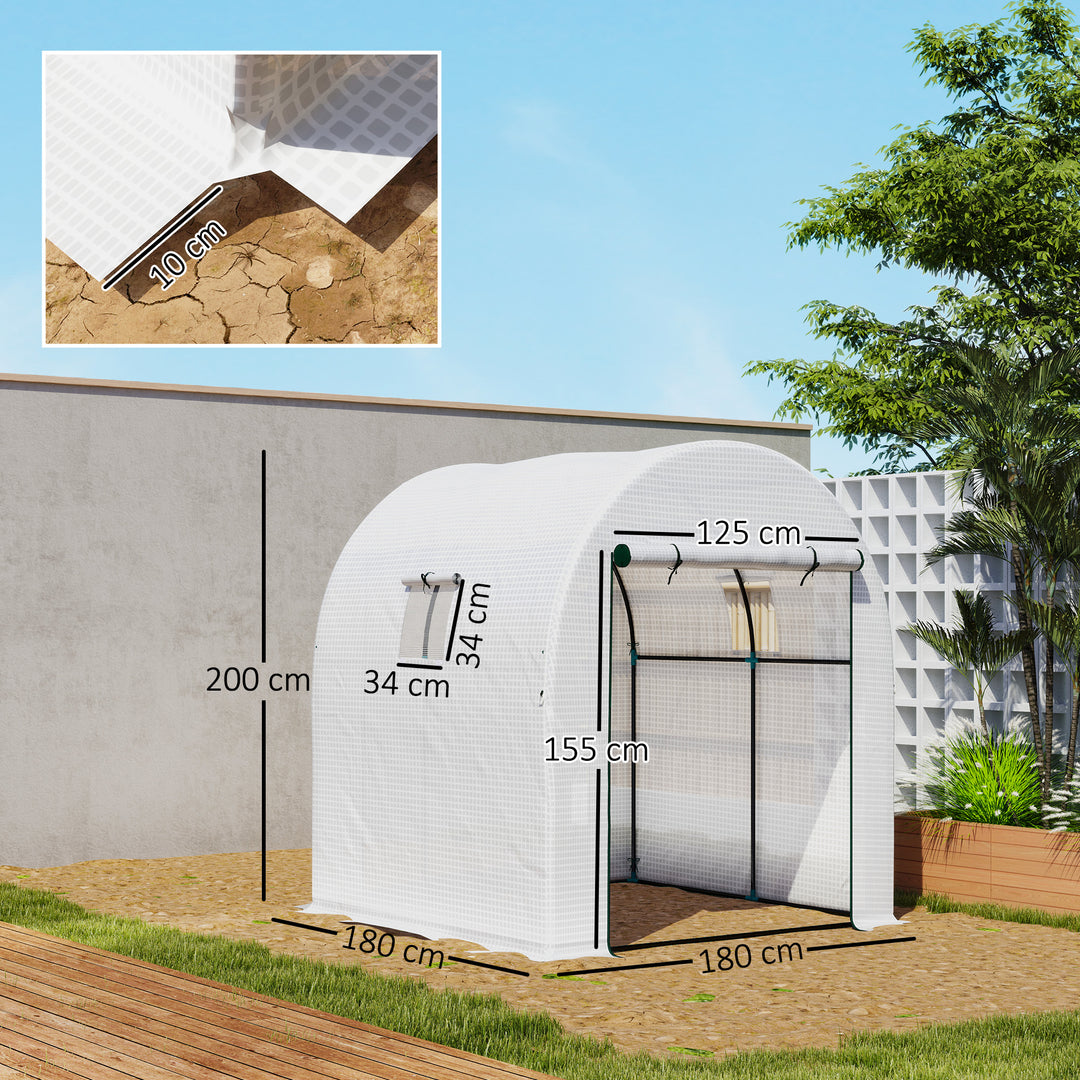 180 x 180cm Walk-In Polytunnel Greenhouse - White