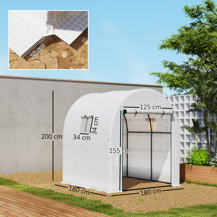 180 x 180cm Walk-In Polytunnel Greenhouse - White