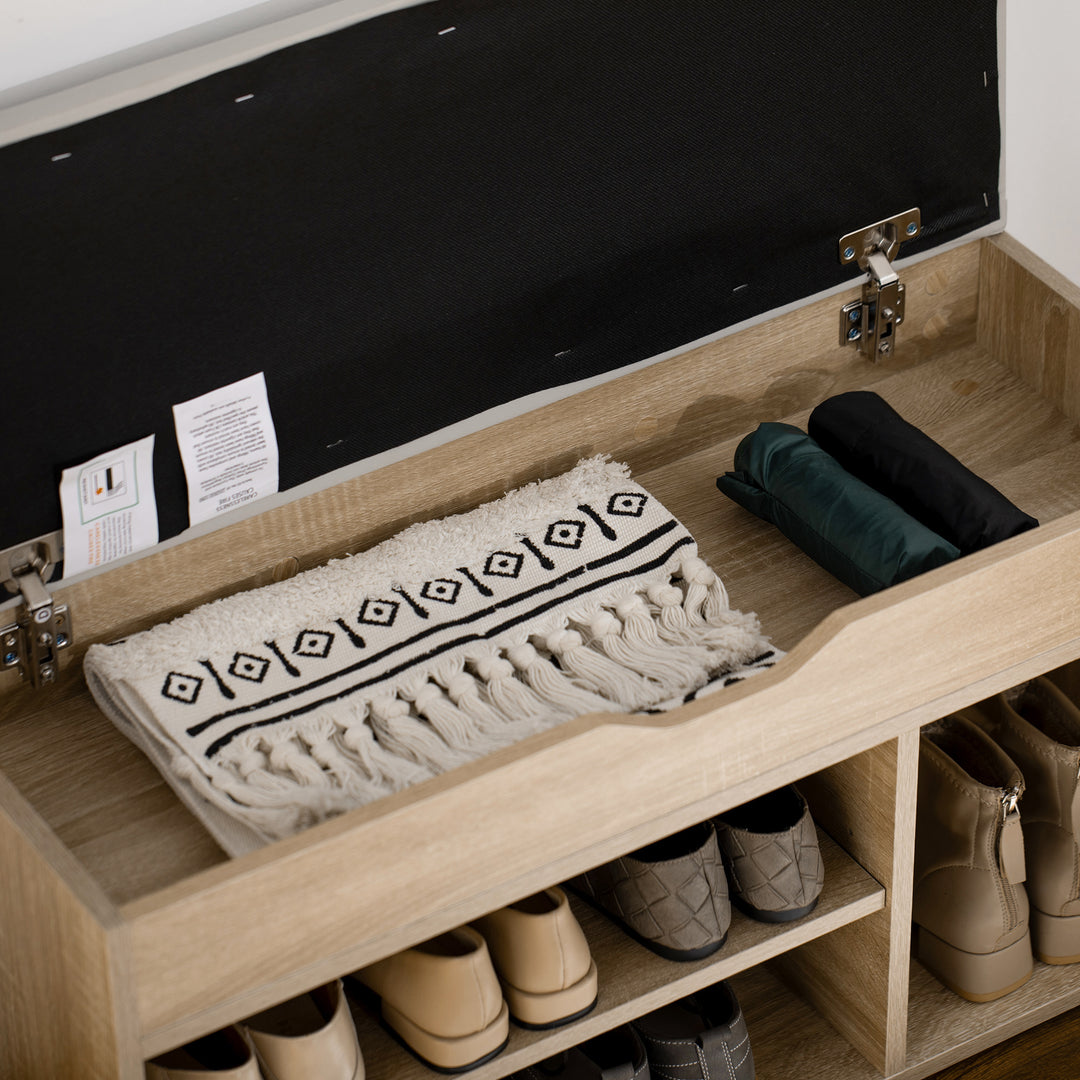 MCL Shoes Cabinet Bench Hidden Storage Padded Seat Organiser Footwear Rack Hallway Oak Tone