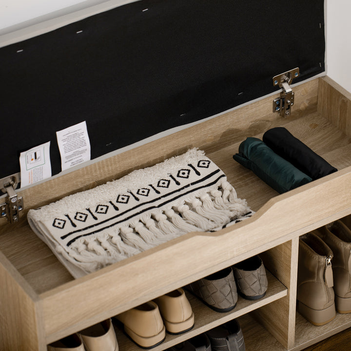 MCL Shoes Cabinet Bench Hidden Storage Padded Seat Organiser Footwear Rack Hallway Oak Tone