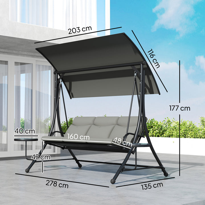 Three-Seater Garden Swing, with Adjustable Canopy - Black/Grey