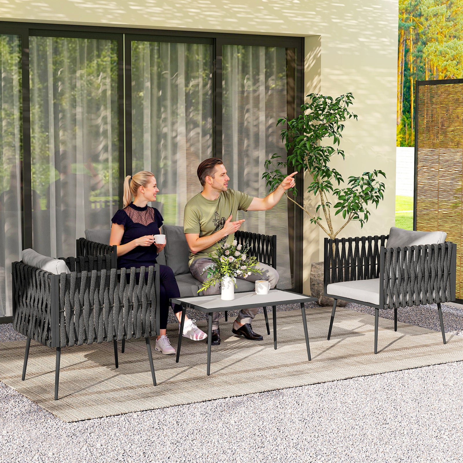 4-Piece Garden Furniture Set with Cushions - Light Grey