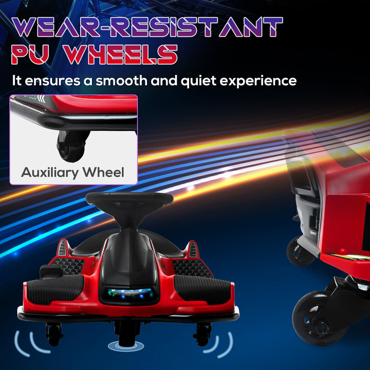 12V Kids Electric Go Kart with Music, LED Lights, Slow Start, Red