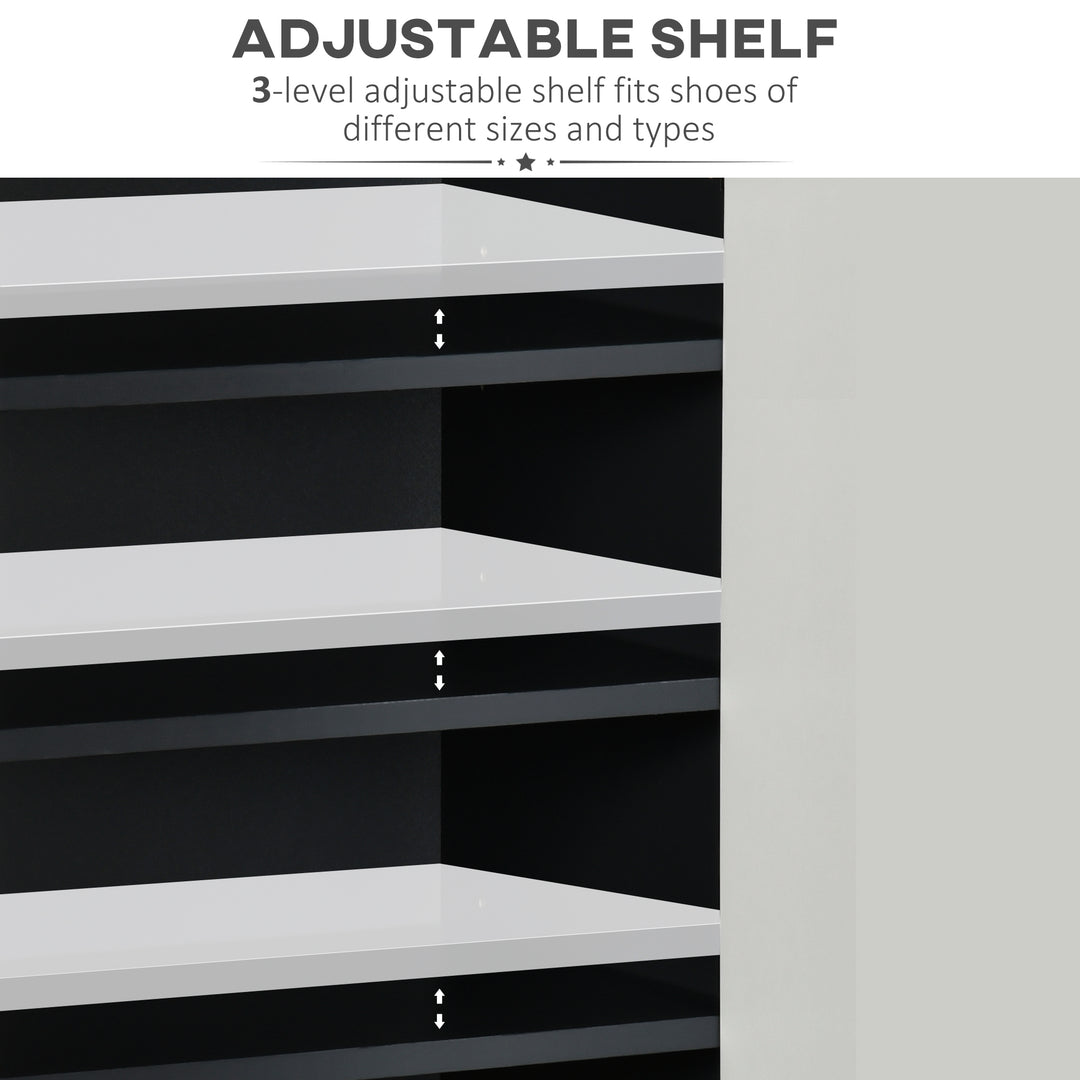 High Gloss Shoe Cabinet with White Doors and Open Shelves, Hallway Shoe Cupboard Storage Organiser for 15 Pairs of Shoes, Grey