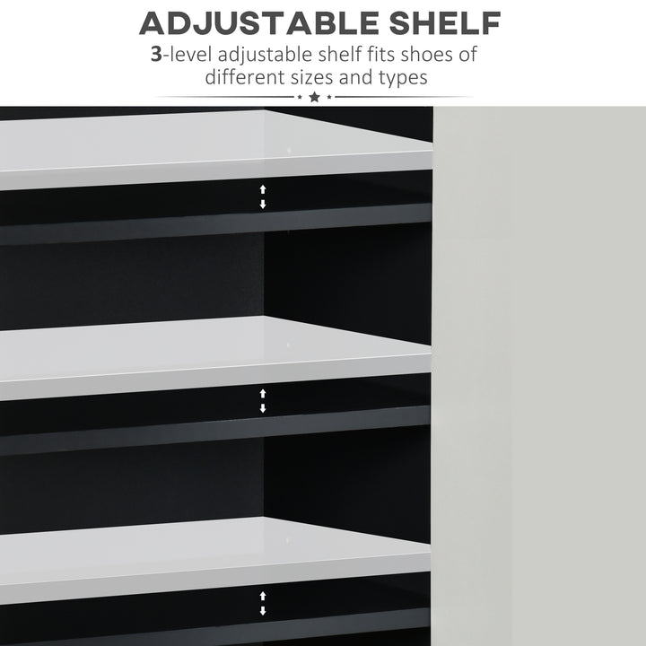 High Gloss Shoe Cabinet with White Doors and Open Shelves, Hallway Shoe Cupboard Storage Organiser for 15 Pairs of Shoes, Grey