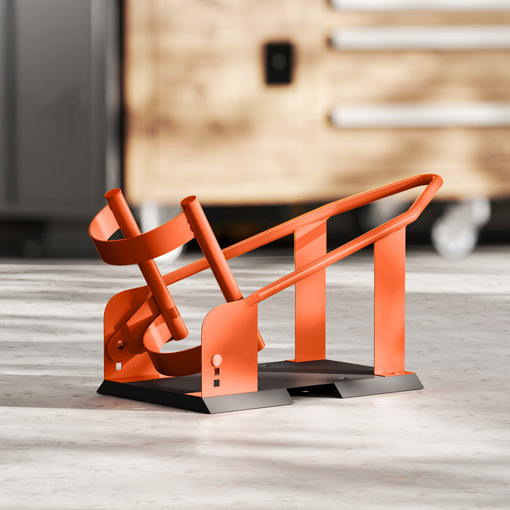 Motorcycle Wheel Chock, 816.5 kg Capacity Heavy Duty Steel Motorcycle Front Wheel Chock Holder with 3 Height Adjustable Holes, Fits 381-533.4 mm Wheels, Orange