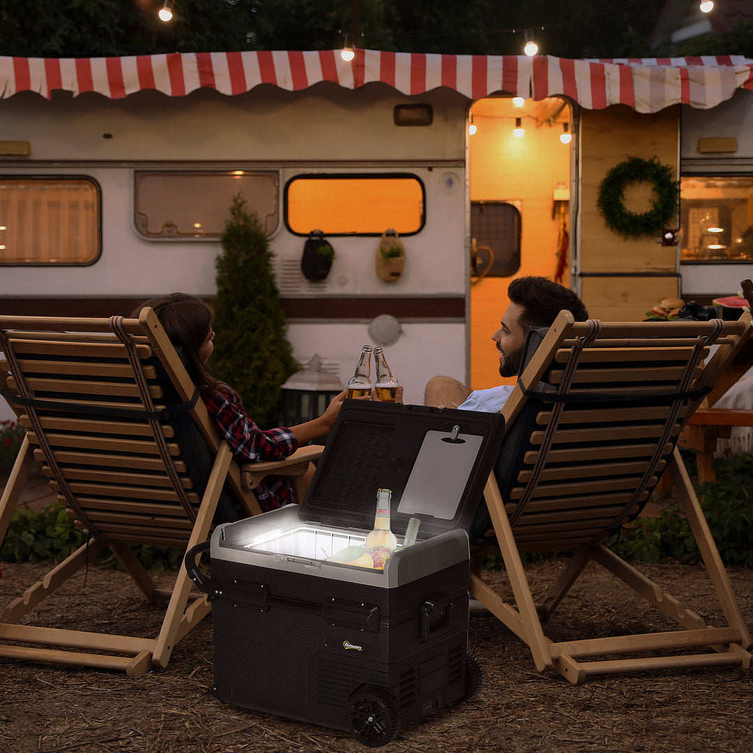 MCL 50L Car Refrigerator, Portable Compressor Cooler Box, Fridge Freezer w/ Inner LED Light, Foldable Handles, Cup Holders, 12/24V DC and 110-240V AC for Campervan RV Boat Travel Down to -20℃