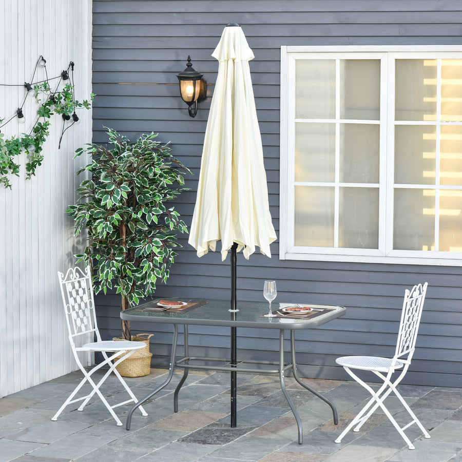 Garden Dining Table Glass Top Metal Frame with Parasol Hole Outdoor Balcony Grey 120L x 80Wcm