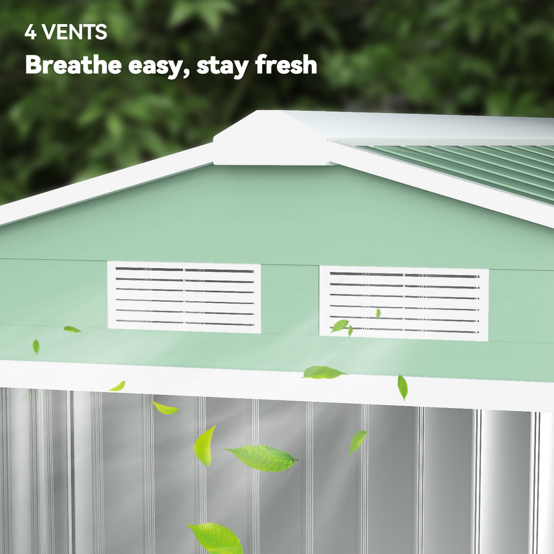 MCL 7 x 4ft Metal Garden Shed, Outdoor Storage Tool House with Ventilation Slots, Foundation Kit and Lockable Double Doors, Light Green