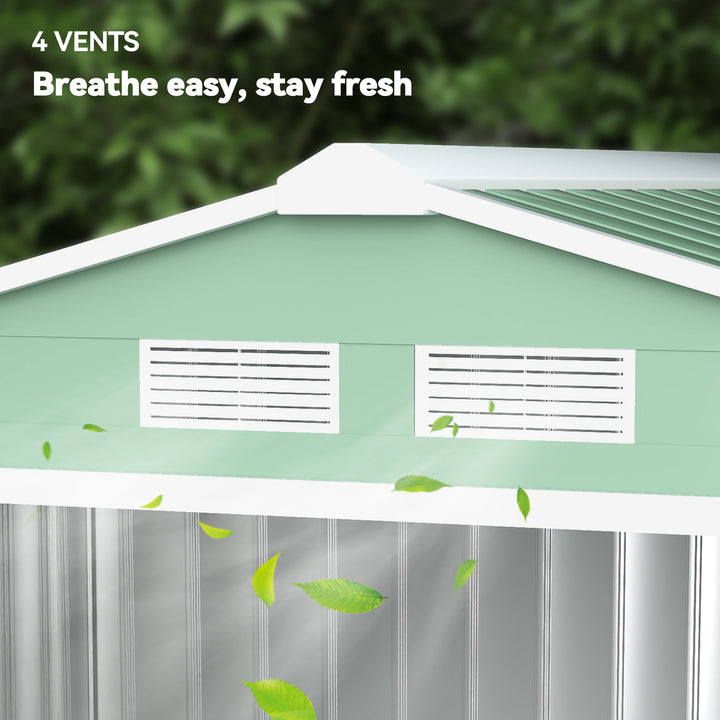MCL 7 x 4ft Metal Garden Shed, Outdoor Storage Tool House with Ventilation Slots, Foundation Kit and Lockable Double Doors, Light Green