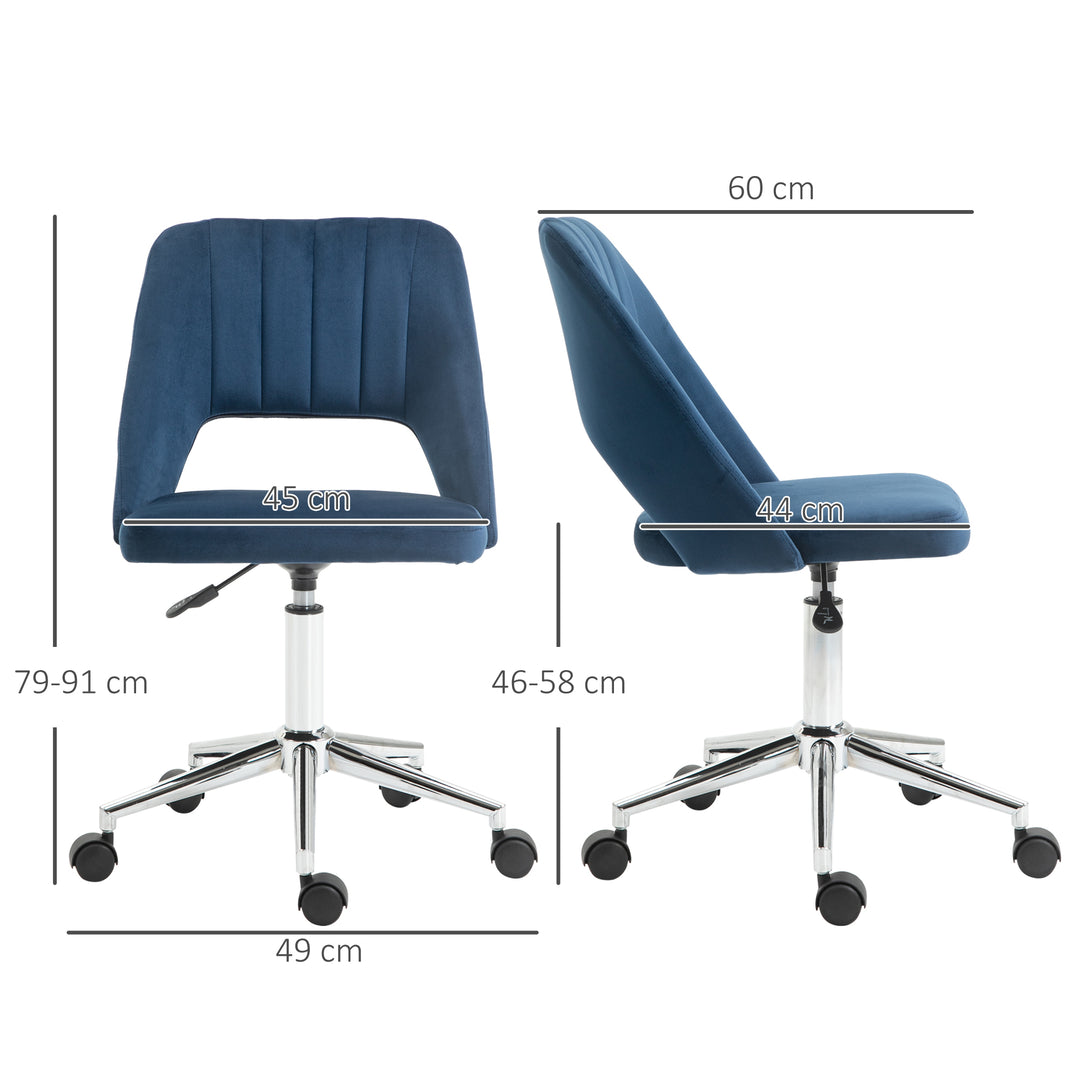 Armless Velvet-Feel Office Chair - Dark Blue