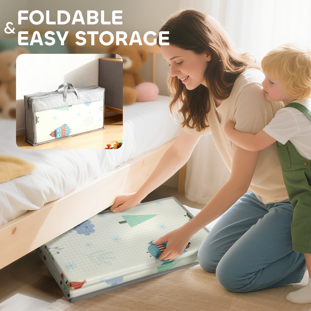 MCL Foldable Baby Plat Mat Double Sided, Kids Floor Mat for Crawling, 195.5L x 147.5W cm, Car track and Owl Theme