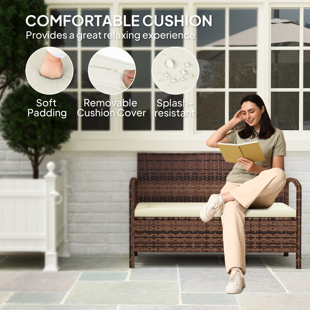 125L Storage Garden Bench, with Cushion - Brown
