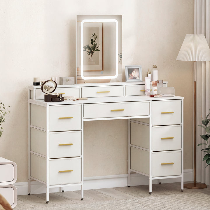 Multi-Storage Elegant Dressing Table, with LED Mirror - White