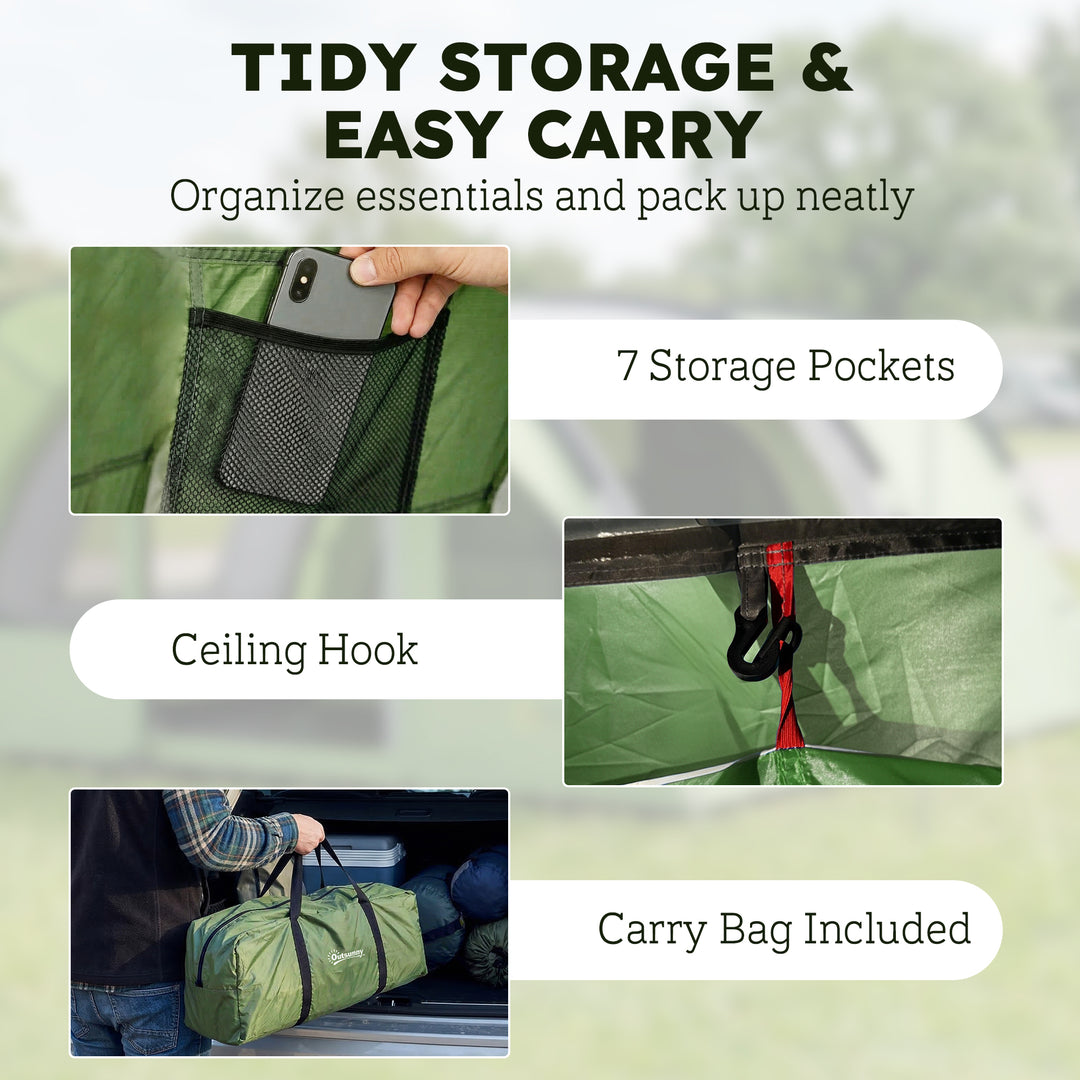 4 Person Easy Setup Family Camping Tent with 2 Rooms, Waterproof Tunne