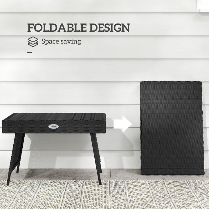 Foldable Outdoor Side Table, Rattan Garden Coffee Table with Steel Frame, Space Saving Bistro Garden Furniture for Patio, Balcony, 60 x 41 x 41 cm, Black