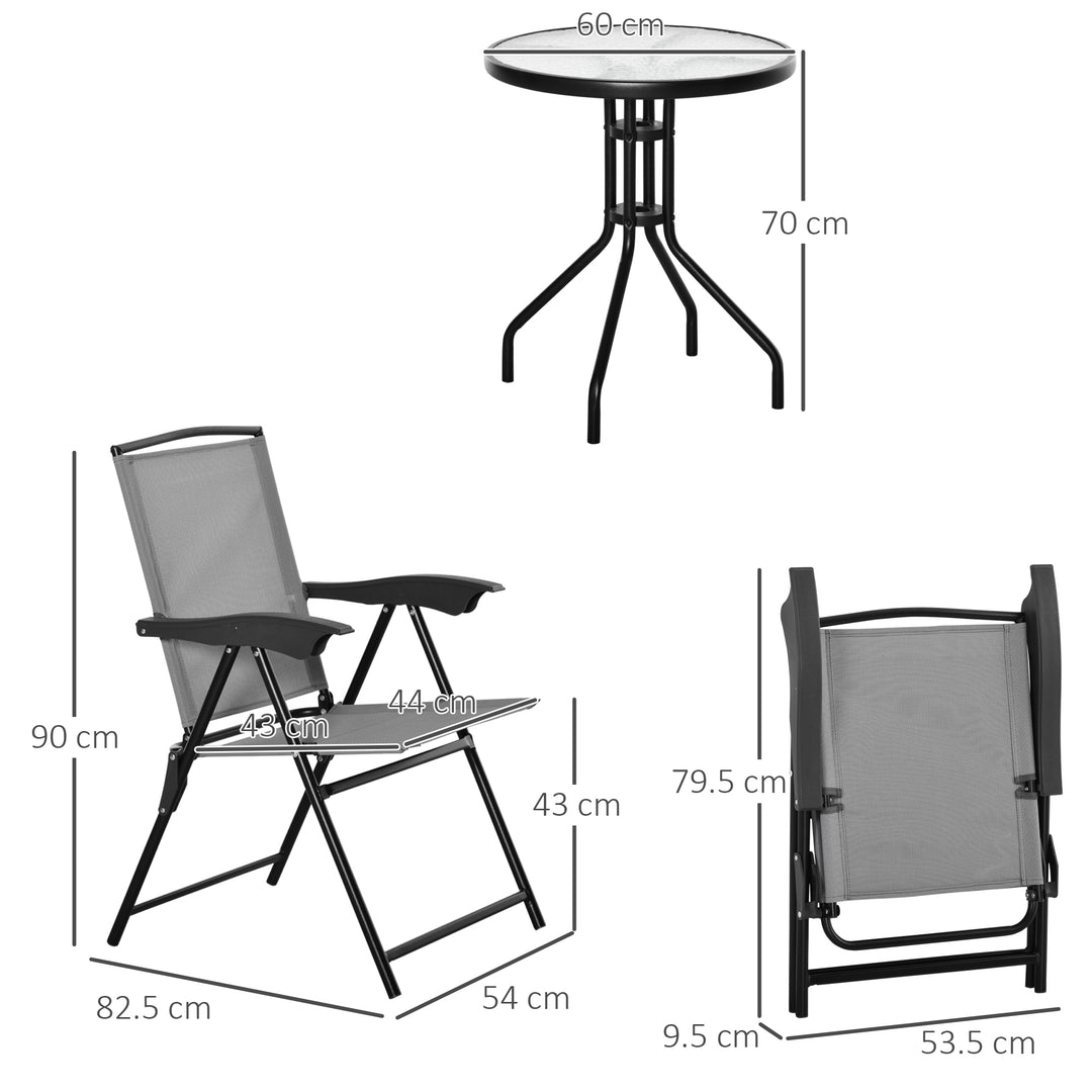 Outsunny 3 Piece Patio Furniture Bistro Set 2 Folding Chairs 1 Tempered Glass Table  Adjustable Backrest