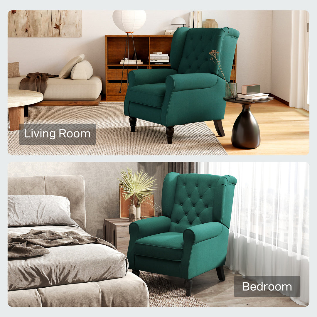 Wingback Accent Chair, Retro Upholstered Button Tufted Occasional Chair for Living Room and Bedroom, Dark Green