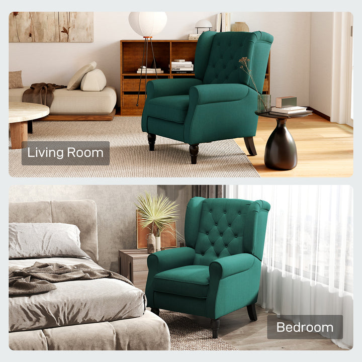 Wingback Accent Chair, Retro Upholstered Button Tufted Occasional Chair for Living Room and Bedroom, Dark Green