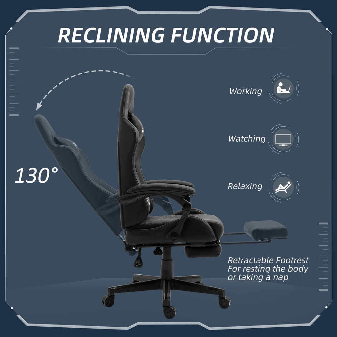 Computer Gaming Chair with Footrest, Video Gaming Chair for Adults with 130° Reclining Back, Desk Chair with Lumbar Support and Adjustable Height, Black