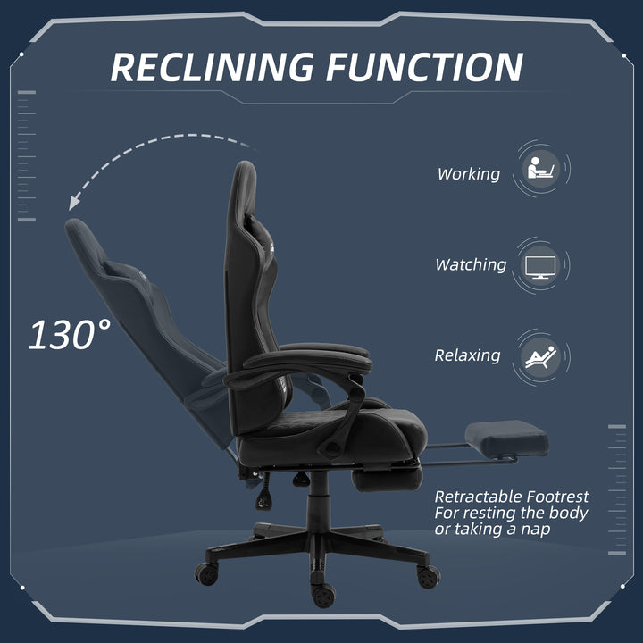Computer Gaming Chair with Footrest, Video Gaming Chair for Adults with 130° Reclining Back, Desk Chair with Lumbar Support and Adjustable Height, Black