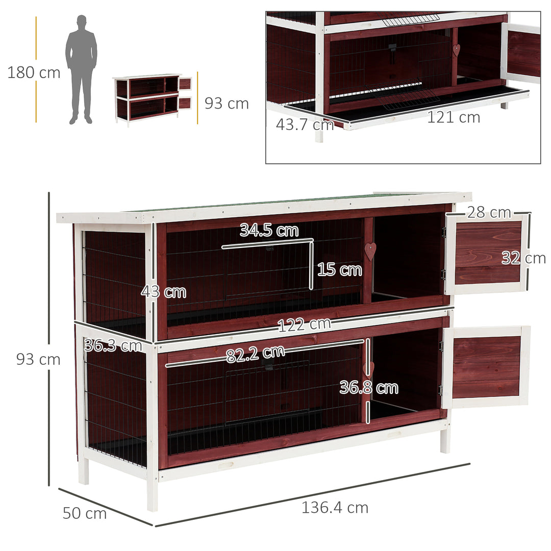 MCL Rabbit Hutch Outdoor 2-Tier Guinea Pig Cage Bunny House Cage with No-Leak Trays for Indoor and Outdoor 136 x 50 x 93cm