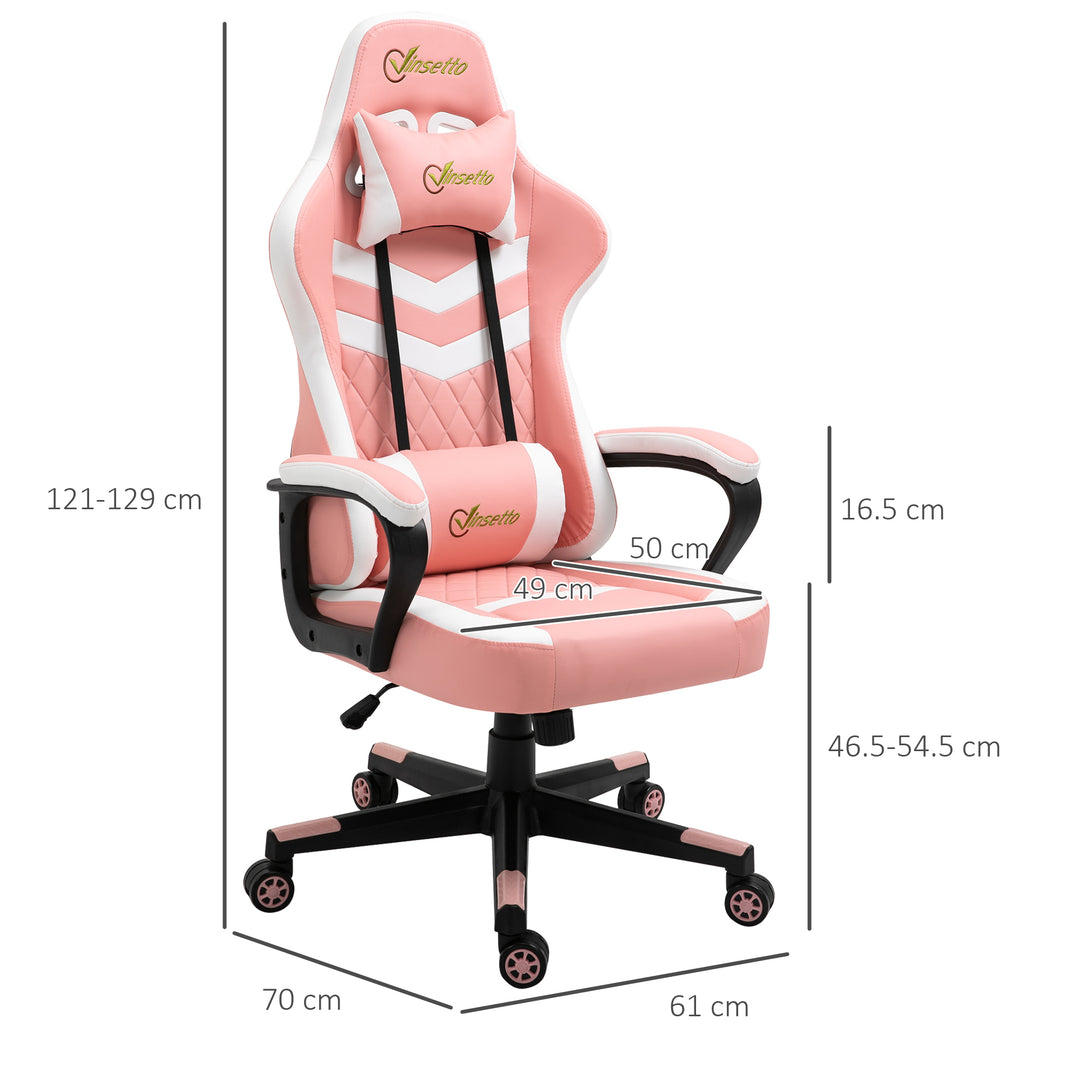 Vinsetto Racing Gaming Chair with Lumbar Support, Headrest, Swivel Wheel, PVC Leather Gamer Desk Chair for Home Office, Pink White