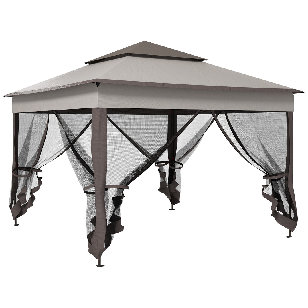 3.25 x 3.25m Pop Up Gazebo, Double-roof Garden Tent with Netting and Carry Bag, Party Event Shelter for Outdoor Patio, Brown and Grey