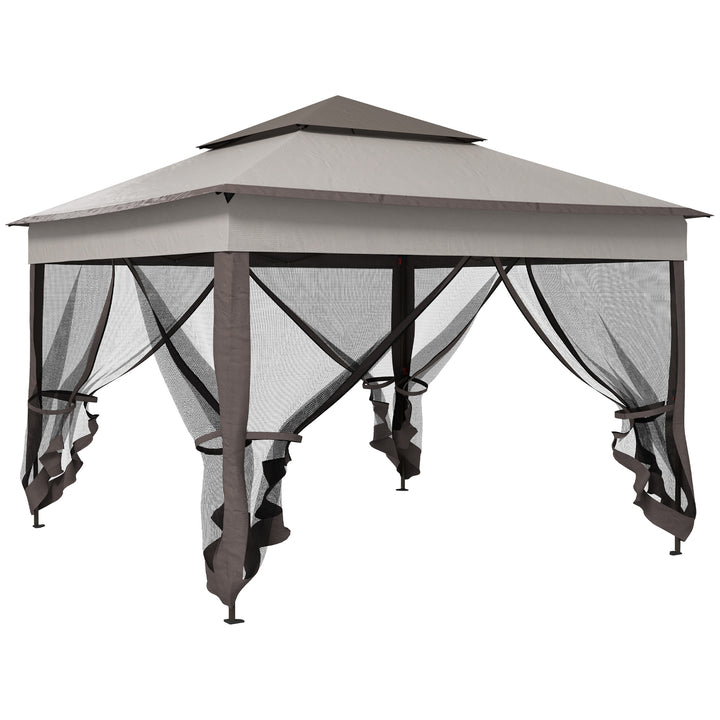 3.25 x 3.25m Pop Up Gazebo, Double-roof Garden Tent with Netting and Carry Bag, Party Event Shelter for Outdoor Patio, Brown and Grey
