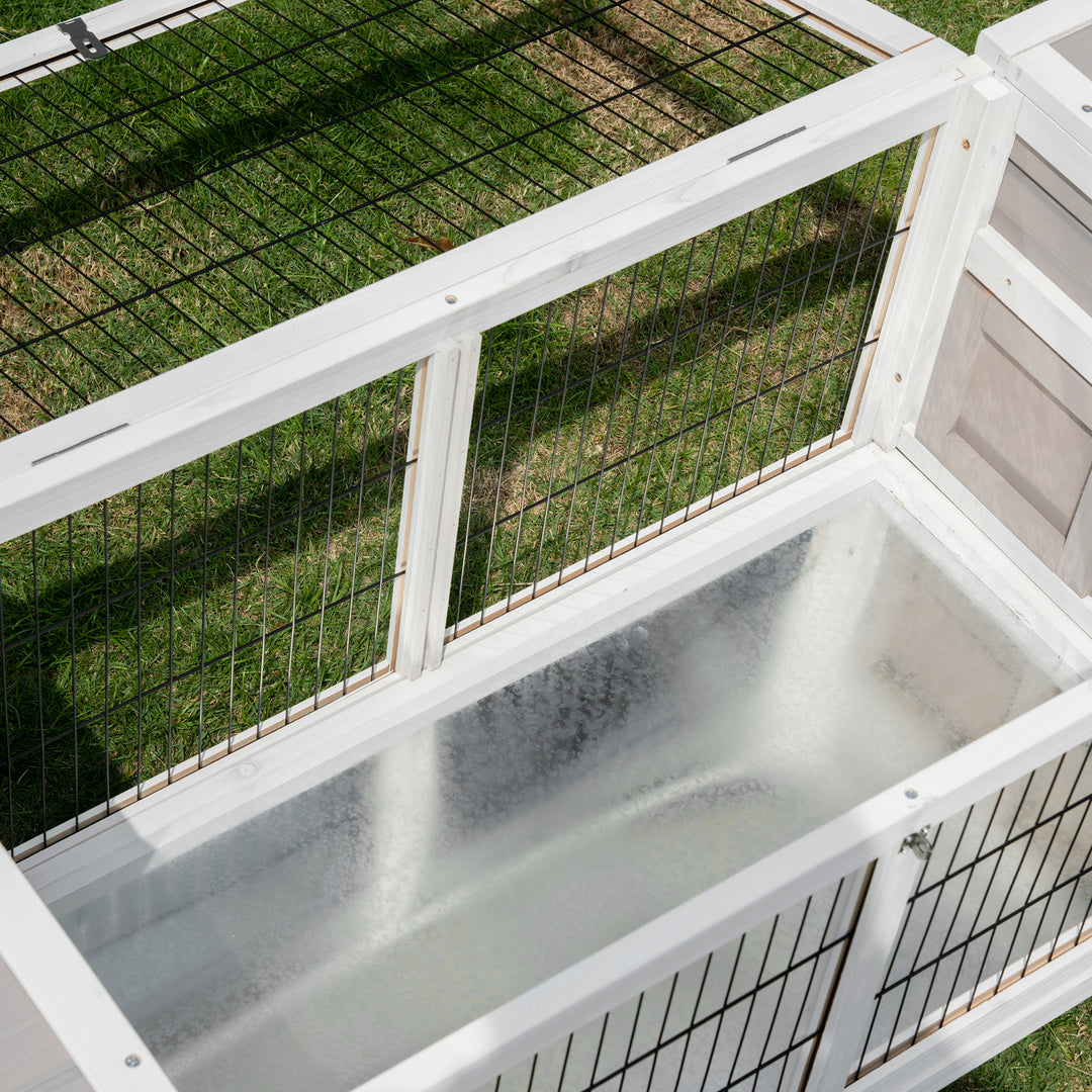 Rabbit Hutch and Run, with Removable Tray - Grey