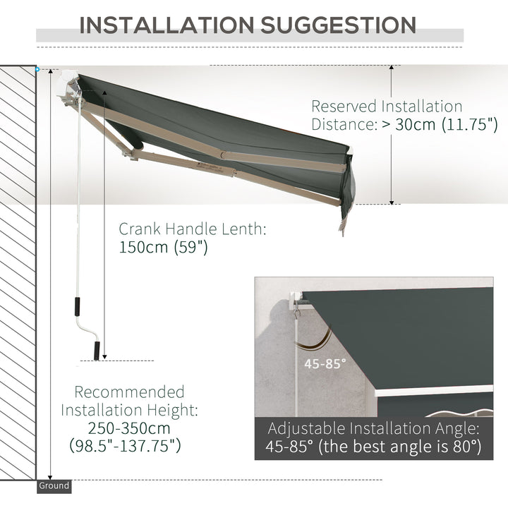 3.5M x 2.5M Manual Awning Canopy Retractable Sun Shade Shelter for Garden Patio