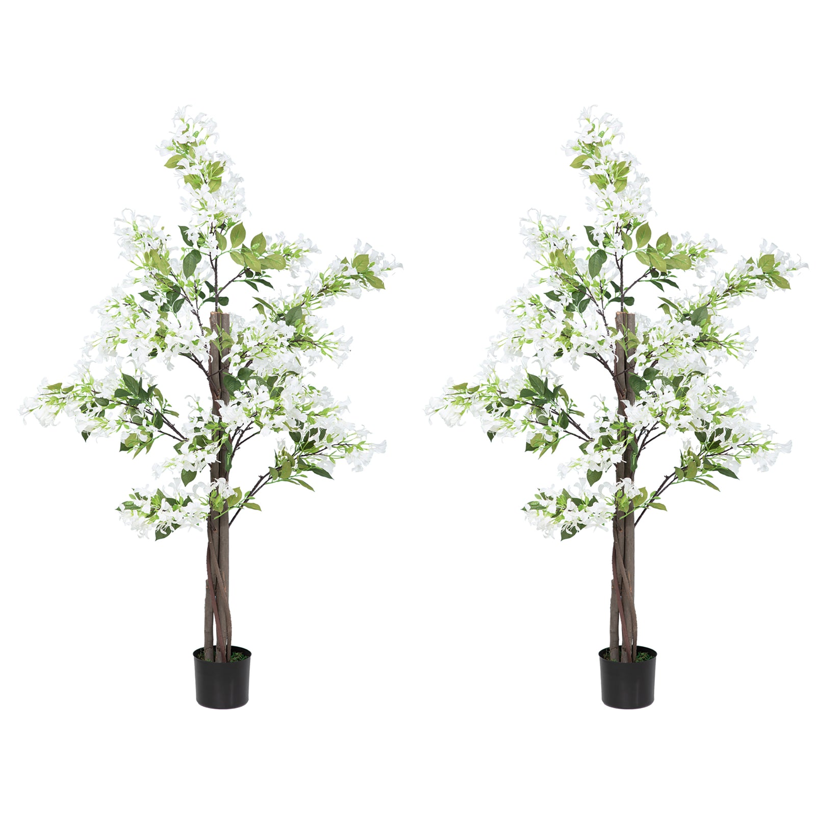 Artificial Plants Honeysuckle Flower in Pot Fake Plants with Curved Boots for Indoor Outdoor 15x15x150cm Set of 2 White