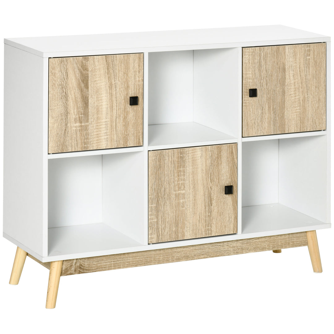 MCL Storage Cabinet, Bookcase, Display Shelf with 6 Storage Cubes & Doors for Dining Room, Living Room, Natural