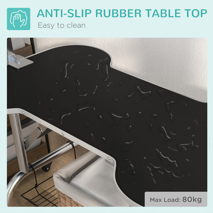 MCL Foldable Dog Grooming Table Pet Drying Table with Adjustable Arm Non-Slip Rubber Tabletop Aluminium Alloy Edge Stainless Steel Bar Sling 94.5 x 55 x 81cm Black