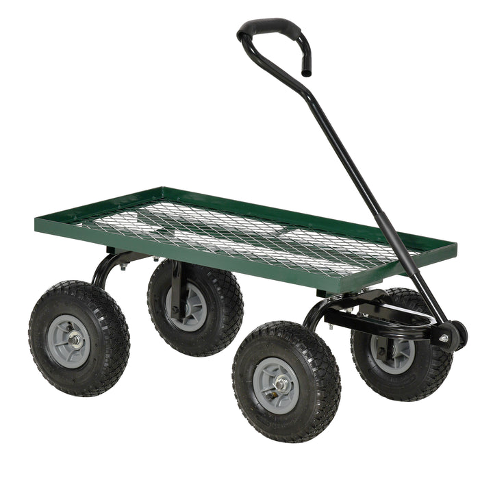Garden Trolley Cart, Heavy Duty Garden Cart with Metal Frame, 10" Pneumatic Wheels, Rotating Handle, 150kg Capacity, for Garden, Farm