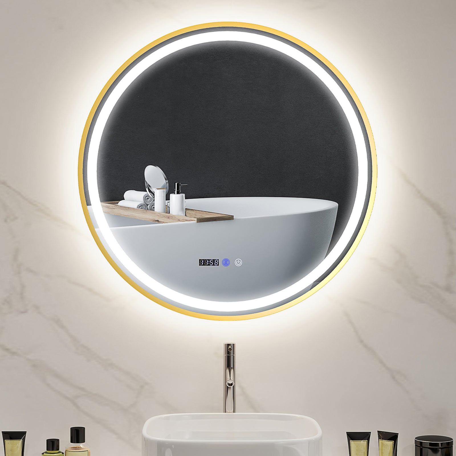 80cm Anti-Fog LED Bathroom Mirror - Gold Tone
