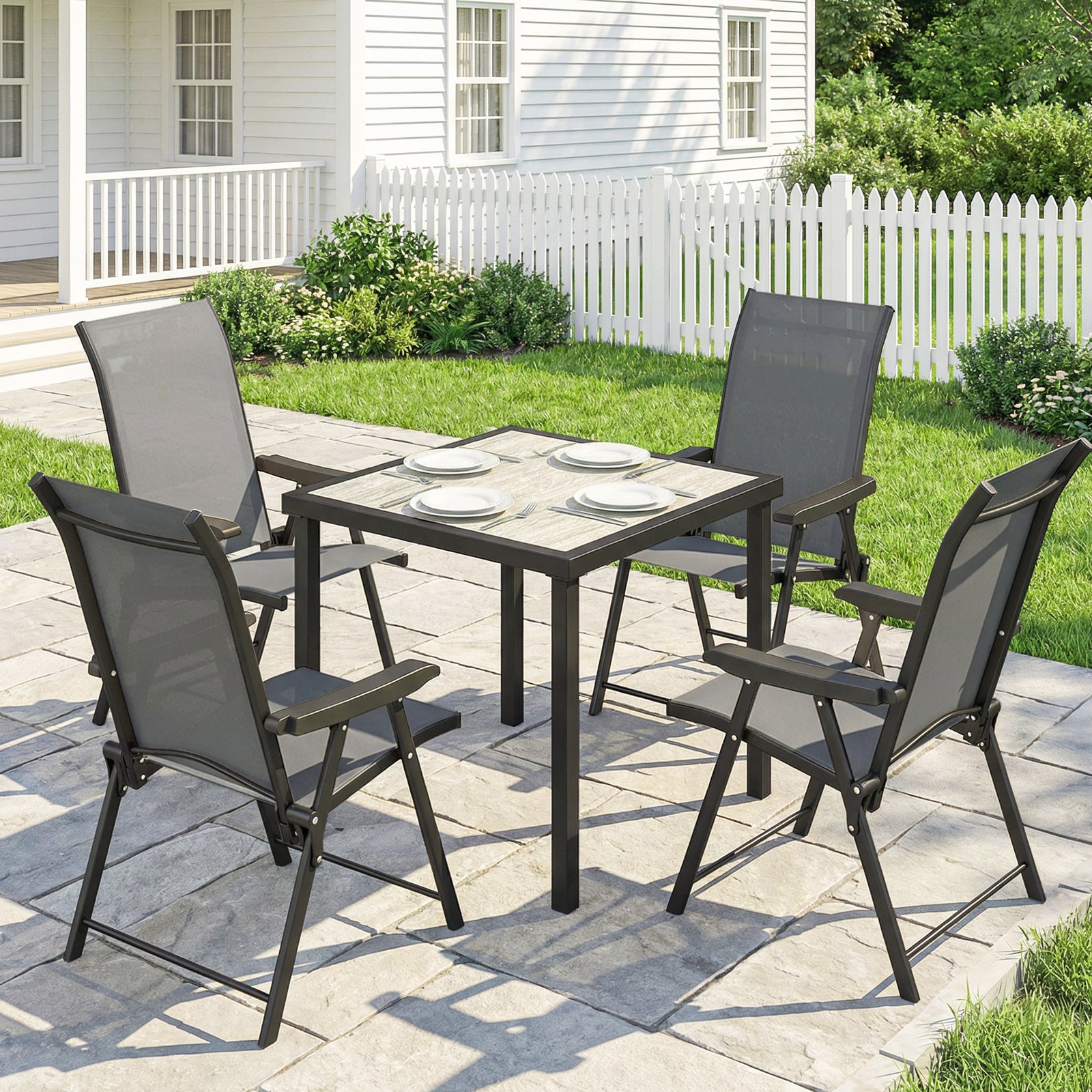 5 Pieces Outdoor Dining Set, Garden Dining Set for 4 with Square Table