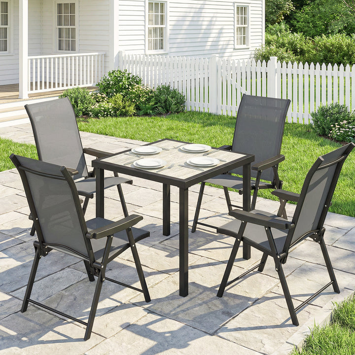 5 Pieces Outdoor Dining Set, Garden Dining Set for 4 with Square Table