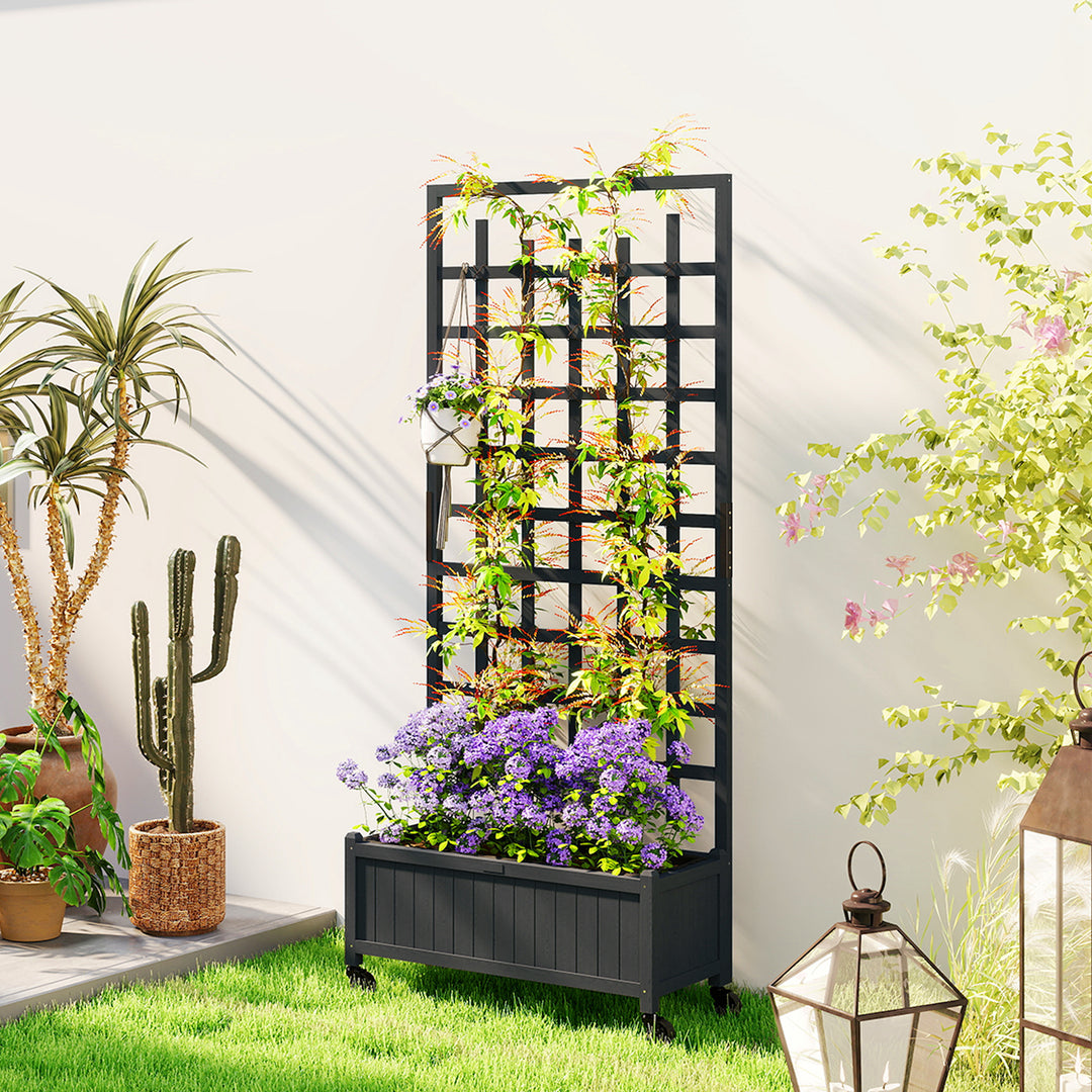 Wooden Trellis Planter, Raised Garden Bed with Wheels, to Climb and Gr