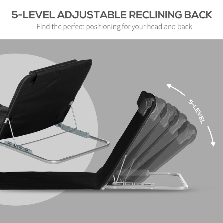 Outsunny Foldable Beach Chair Mat, Set of 2 Lightweight Garden Sun Loungers with Adjustable Back & Head Pillow, Black