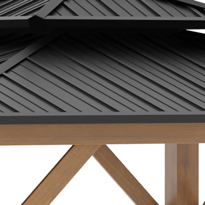 3.5 x 3.5m Outdoor Hardtop Gazebo Canopy with Two-tier Metal Roof and Solid Wood Frame Outdoor Patio Shelter for Patio, Garden, Black