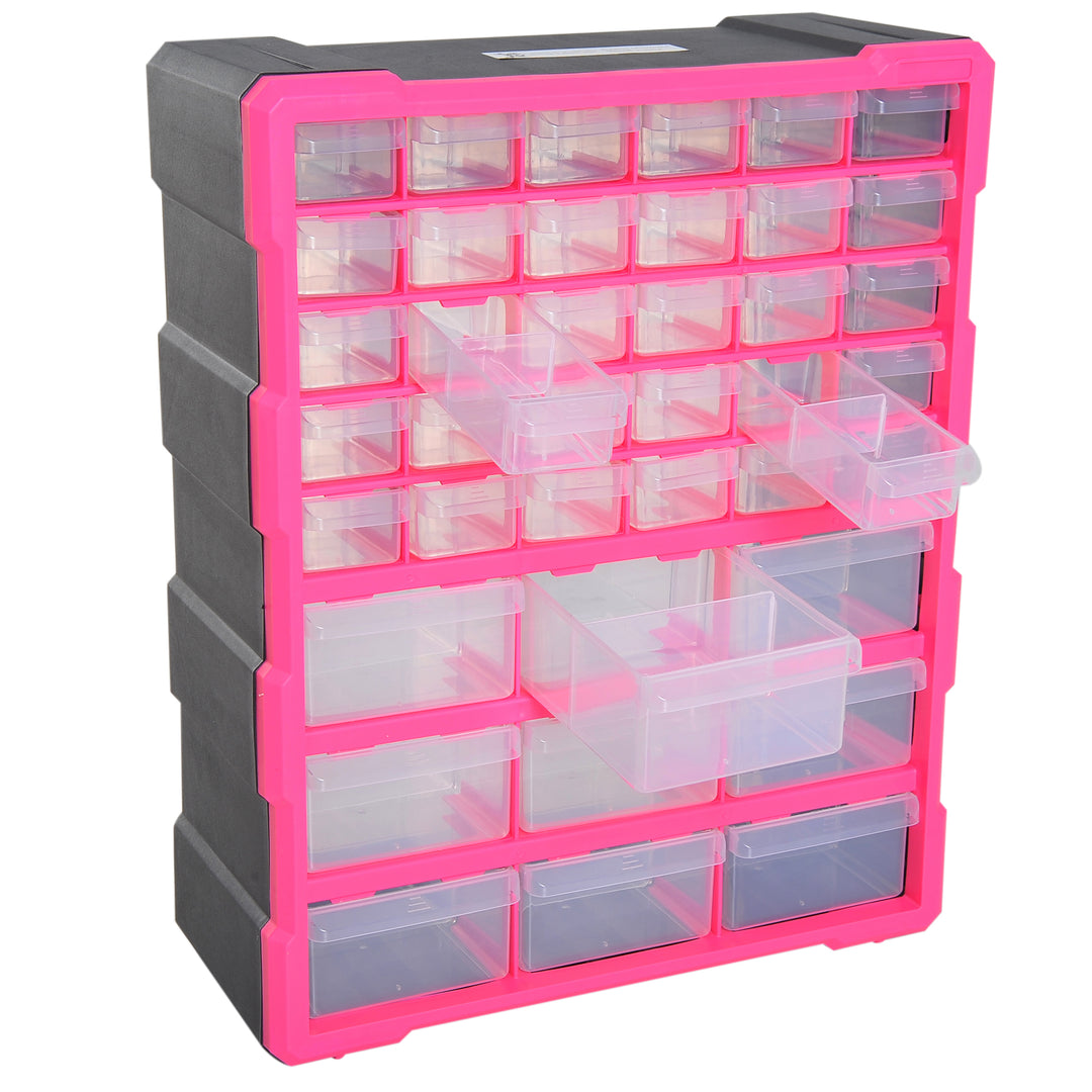 DURHAND Organiser Cabinet: 39 Drawer Plastic Storage Unit for Small Parts, Rose Red | Aosom UK