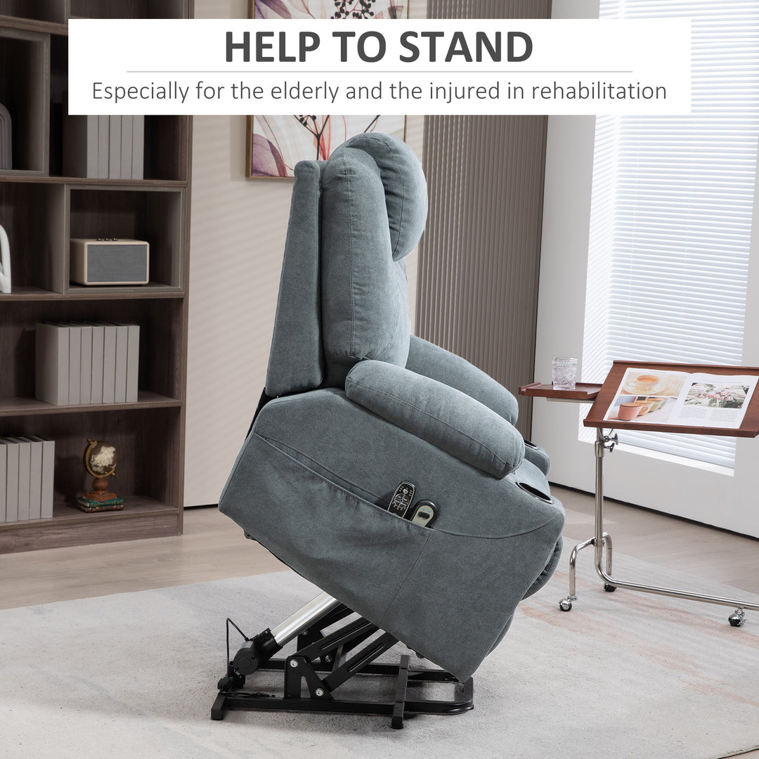 HOMCOM Lift Chair, Quick Assembly, Riser and Recliner Chair with Vibration Massage, Heat, Cup Holders, Charcoal Grey