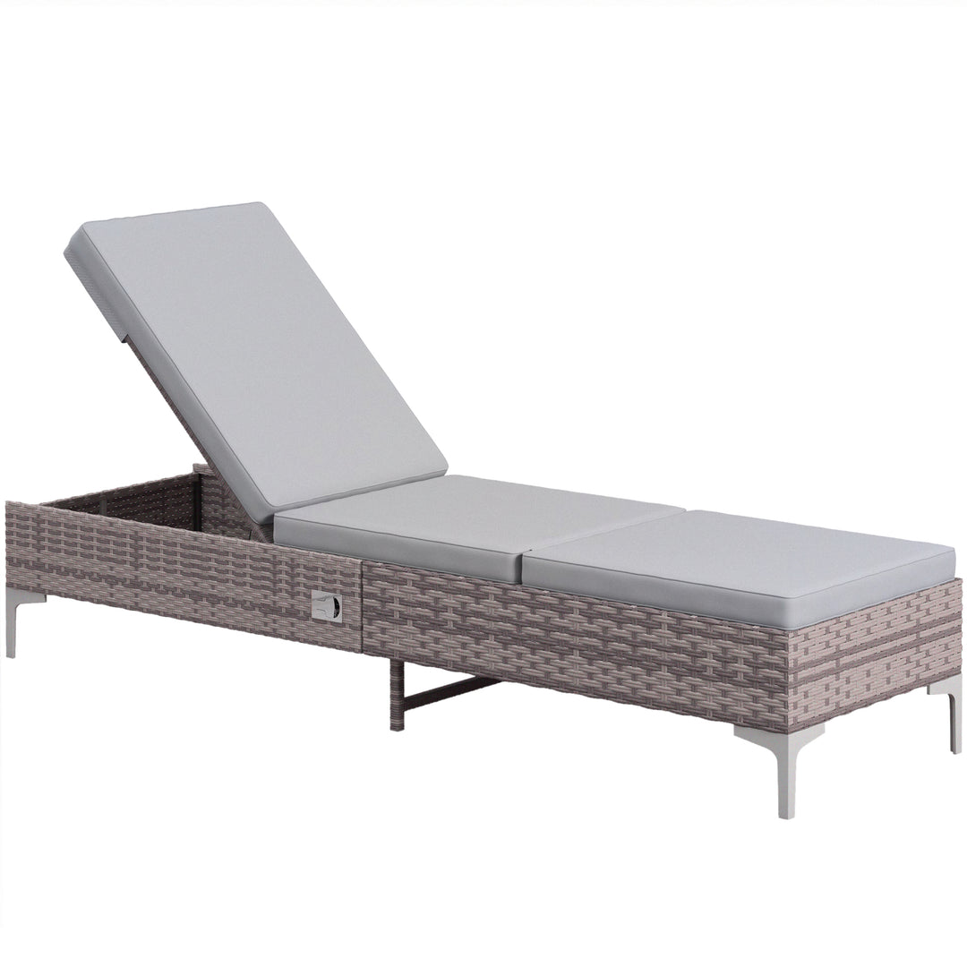 Outdoor PE Rattan Sun Lounger, Multi-position Backrest Adjustable Single Recliner Sunbed Daybed with Removeable & Washable Cushion, for Patio, Garden, Light Grey