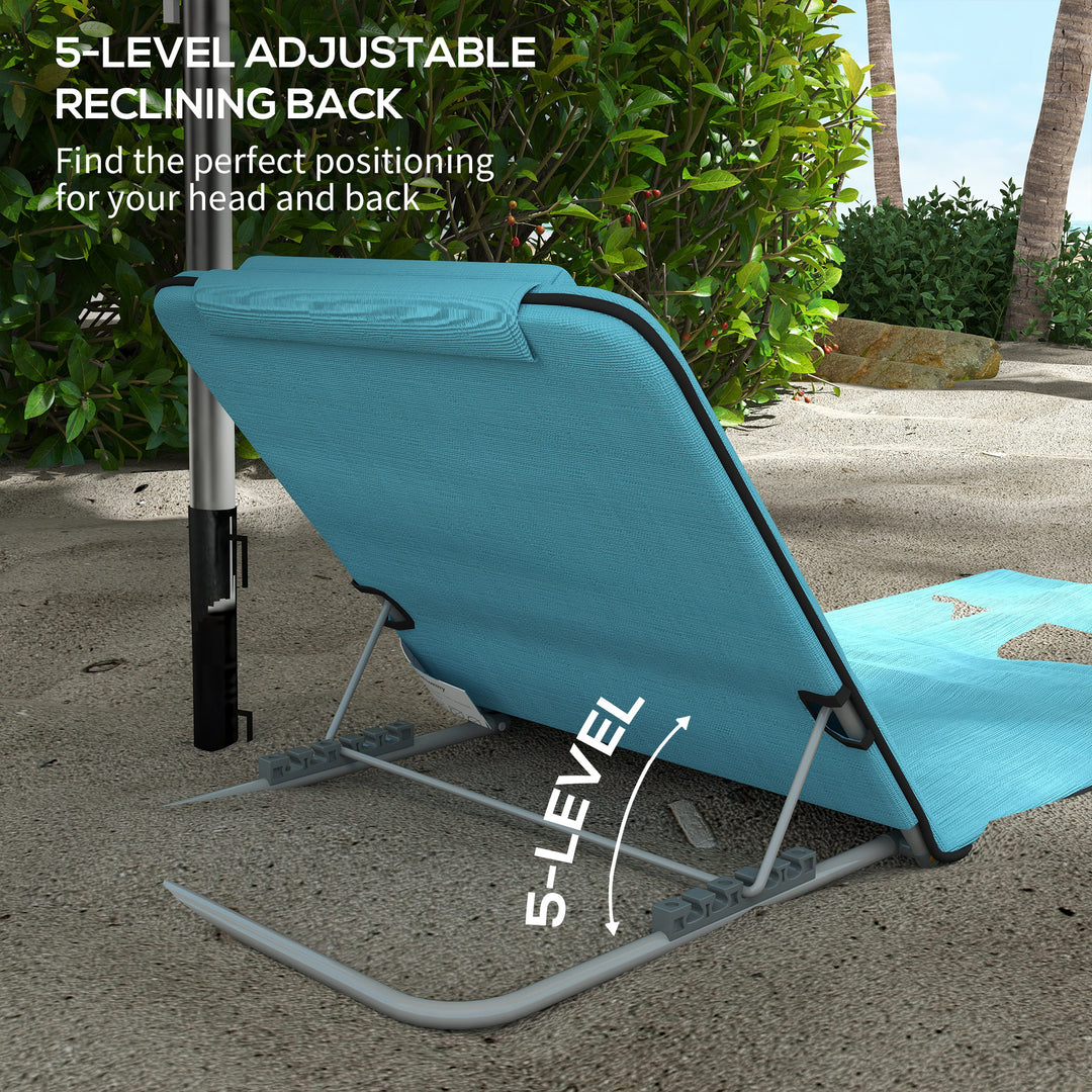 Set of Two Metal Frame Beach Chairs, with Reclining Backs - Blue