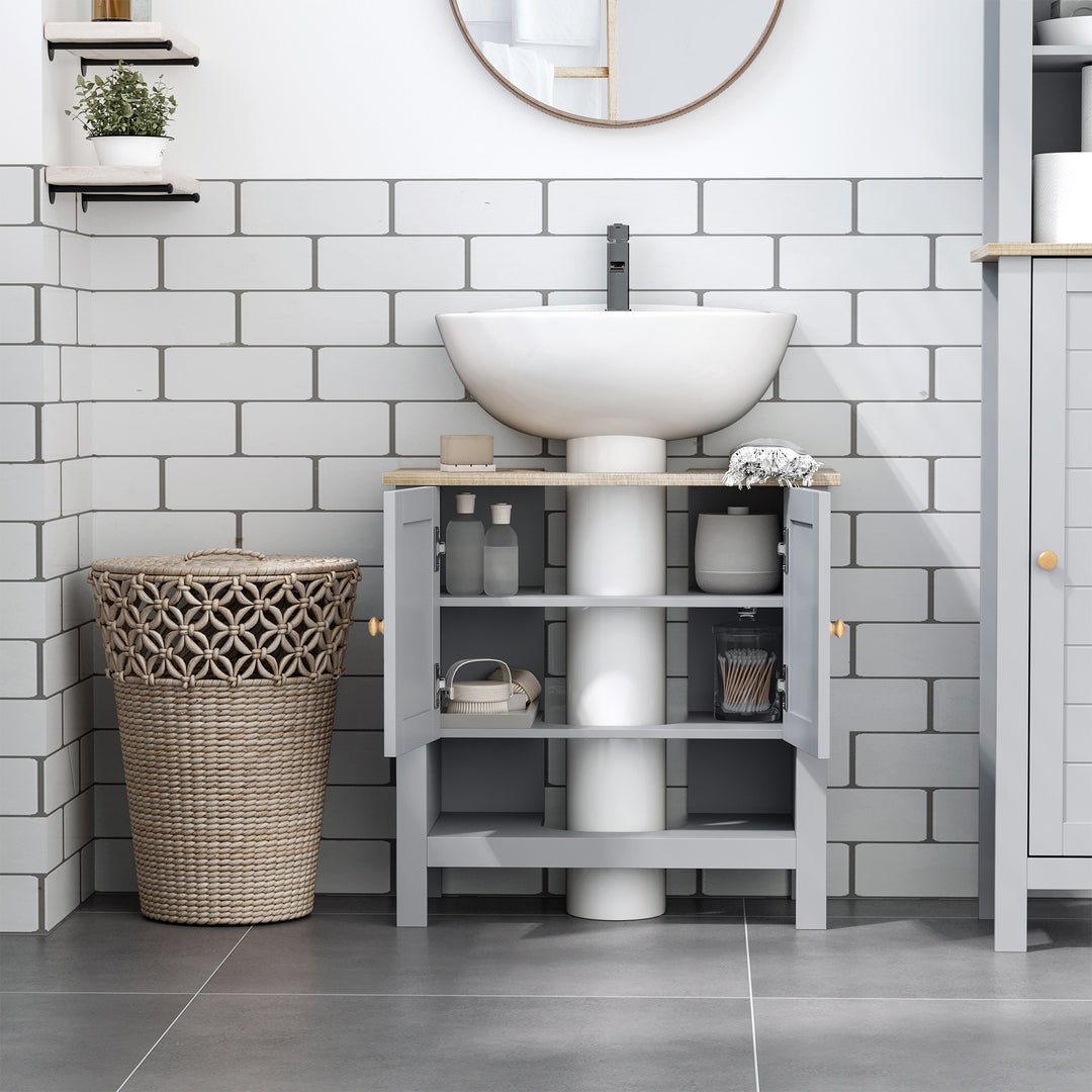 MCL Under Sink Cabinet, Bathroom Vanity Unit, Pedestal Under Sink Design, Storage Cupboard with Adjustable Shelf, Grey